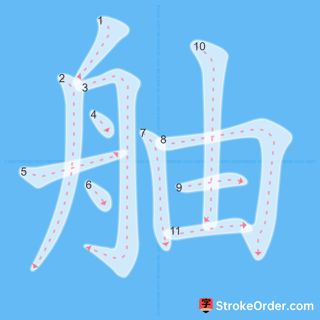 Standard stroke order for the Chinese character 舳