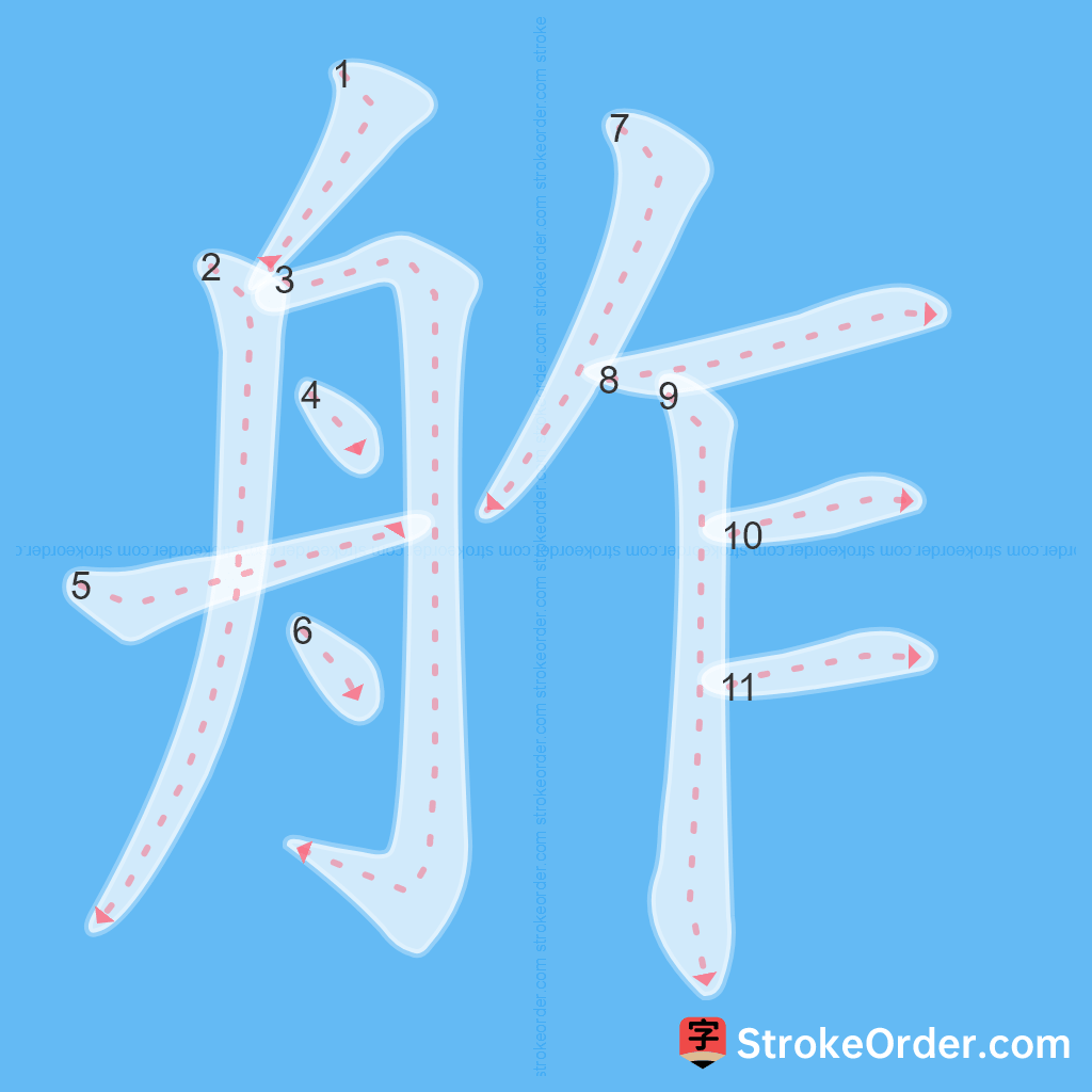Standard stroke order for the Chinese character 舴