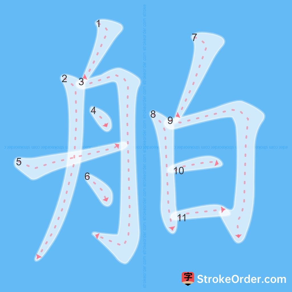 Standard stroke order for the Chinese character 舶