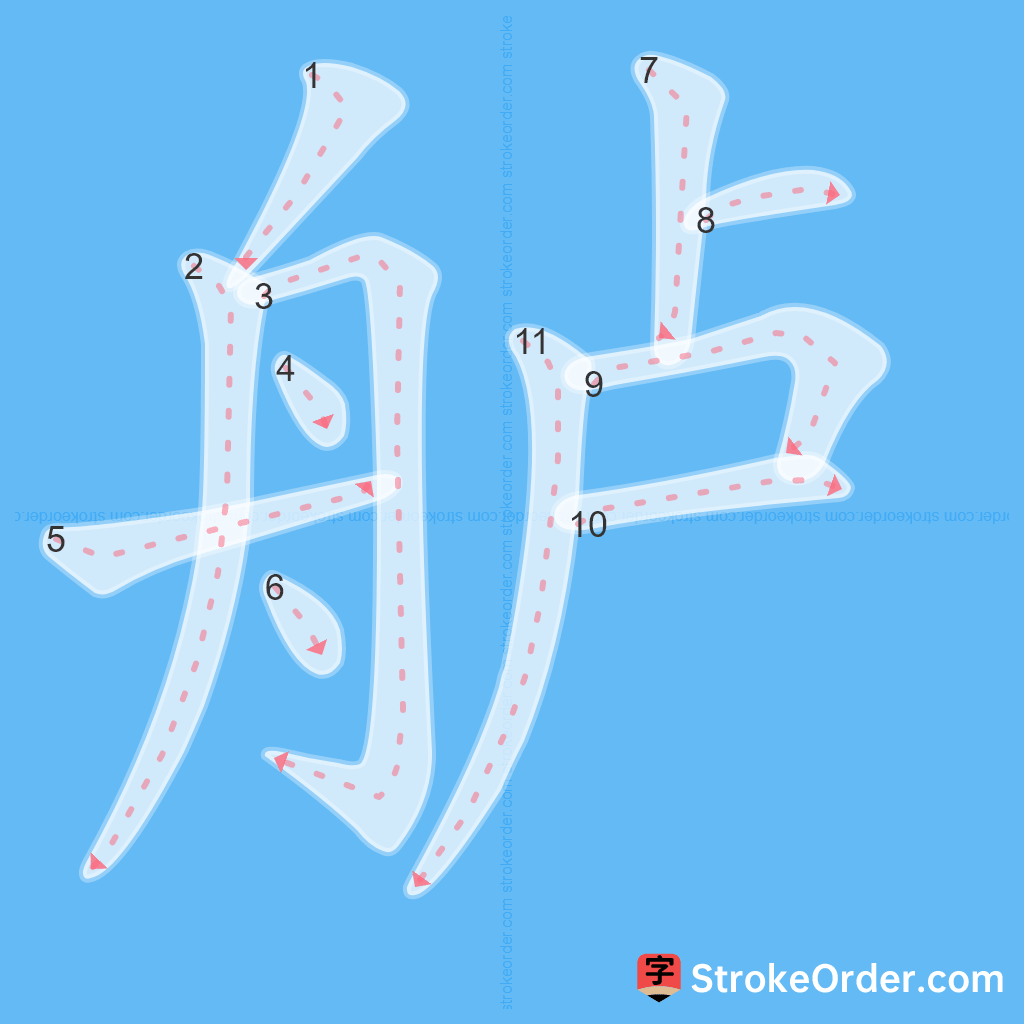 Standard stroke order for the Chinese character 舻
