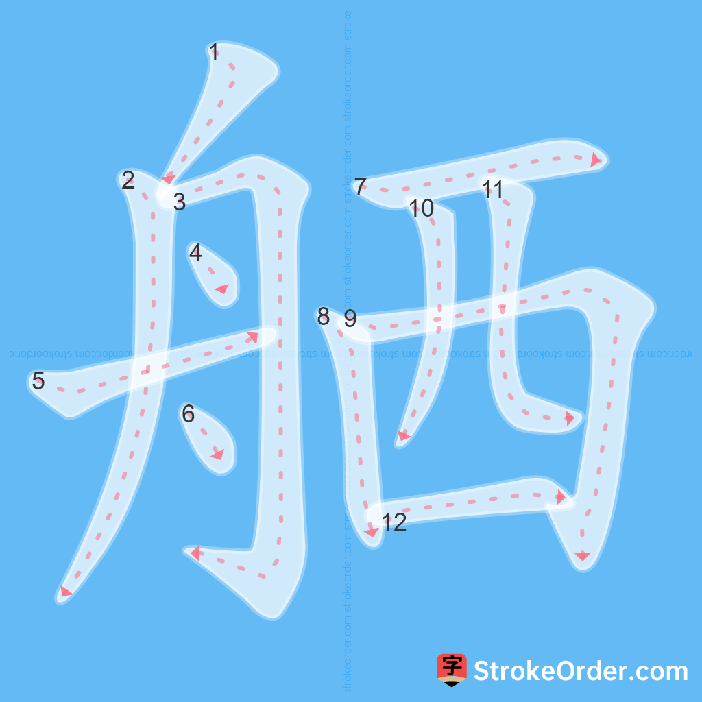 Standard stroke order for the Chinese character 舾