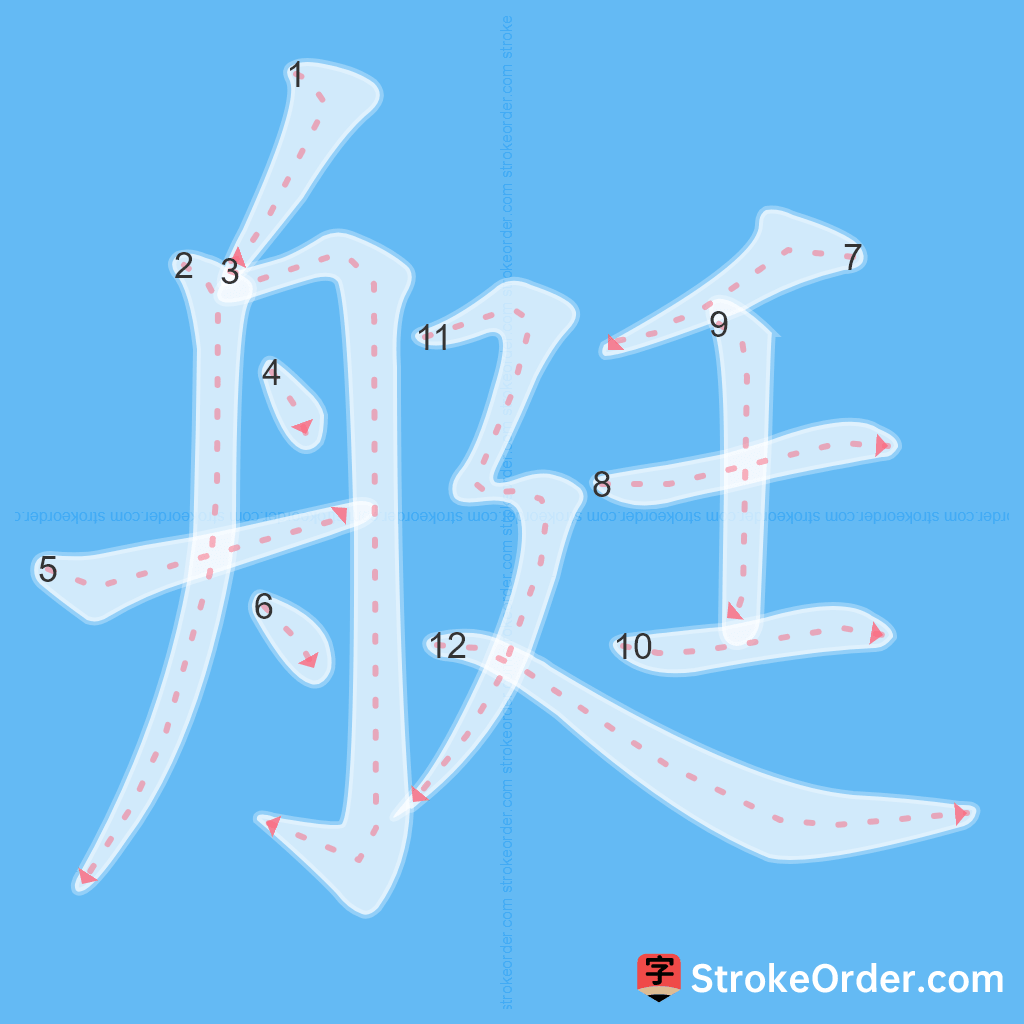 Standard stroke order for the Chinese character 艇