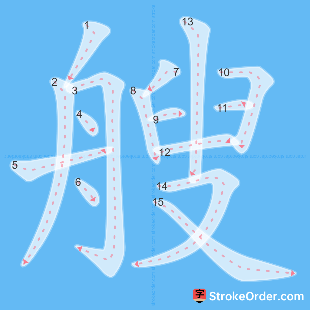 Standard stroke order for the Chinese character 艘