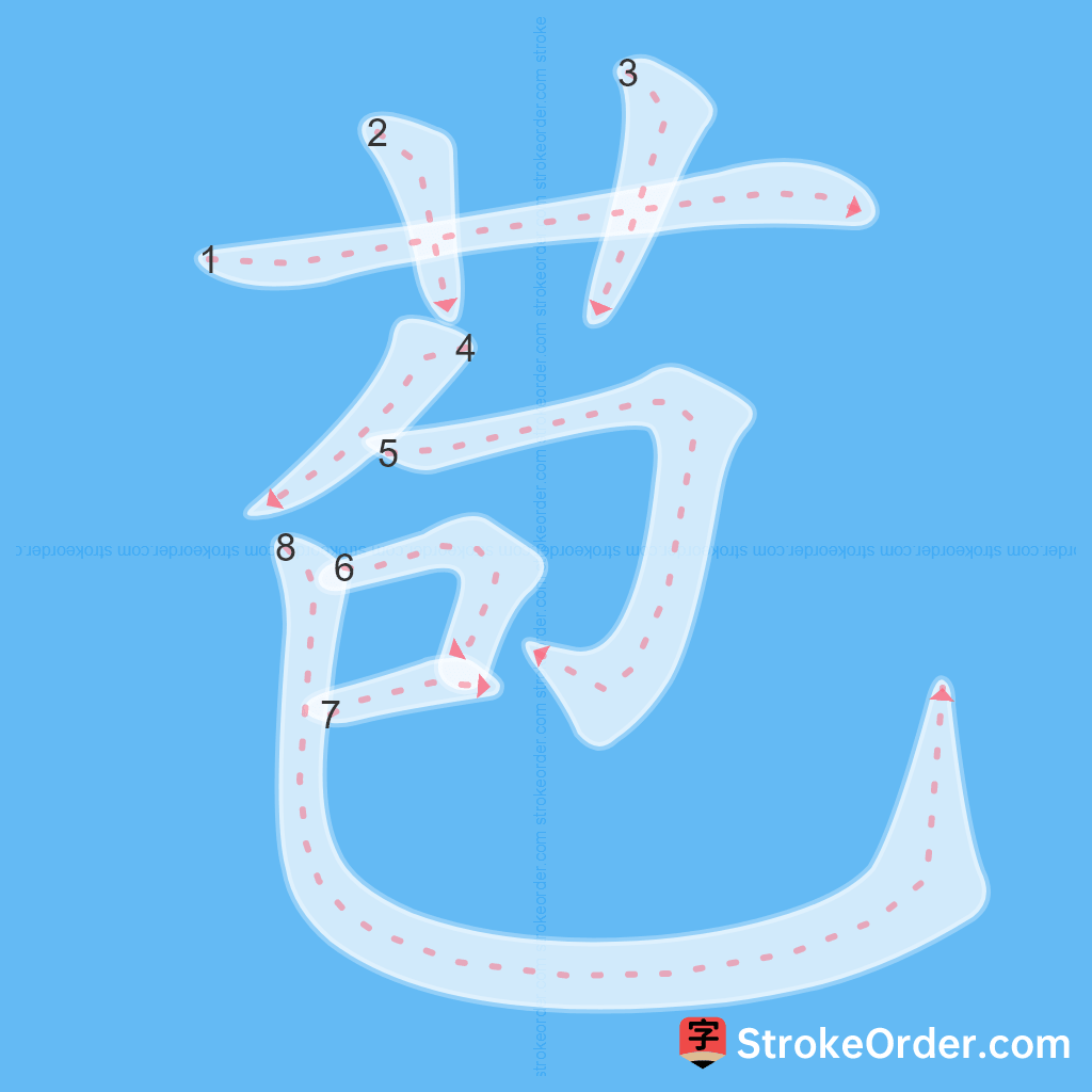 Standard stroke order for the Chinese character 苞