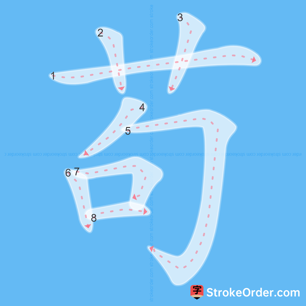 Standard stroke order for the Chinese character 苟