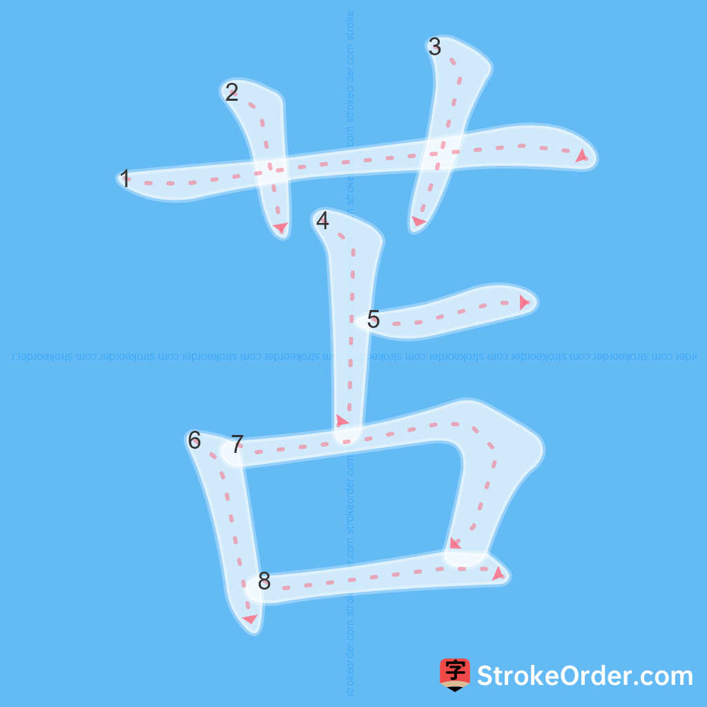 Standard stroke order for the Chinese character 苫