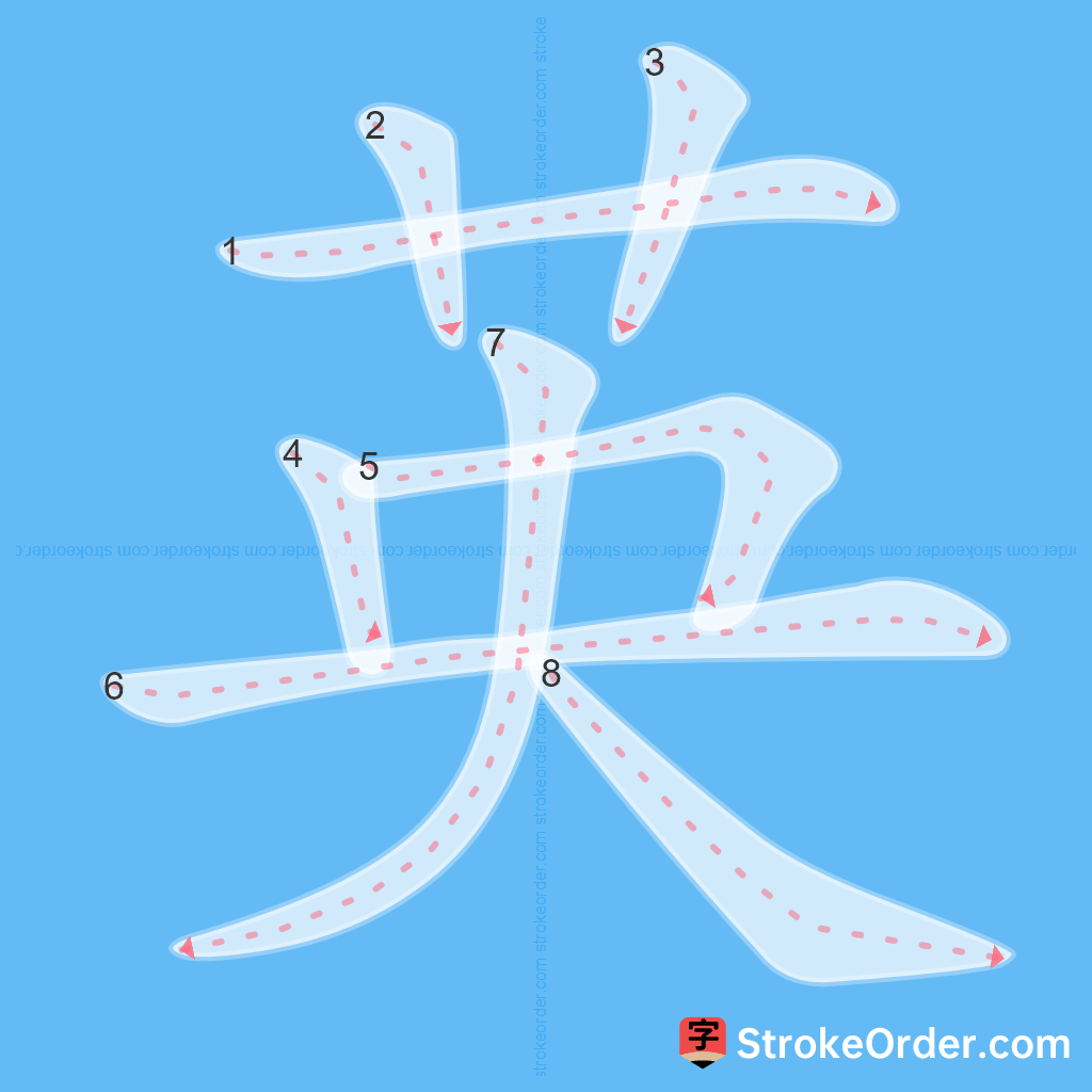 Standard stroke order for the Chinese character 英