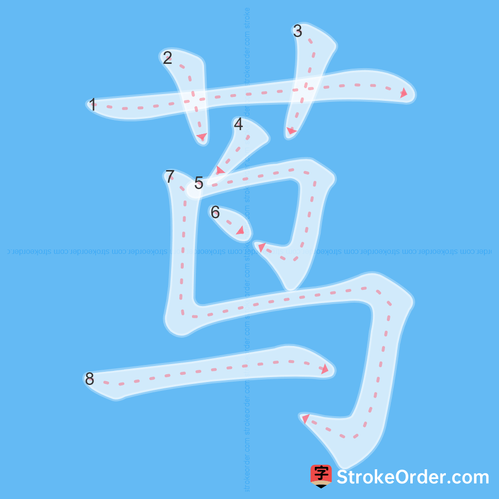 Standard stroke order for the Chinese character 茑
