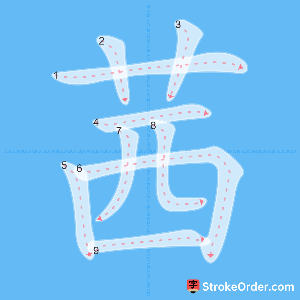 Standard stroke order for the Chinese character 茜