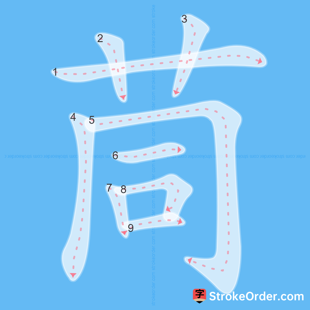 Standard stroke order for the Chinese character 茼