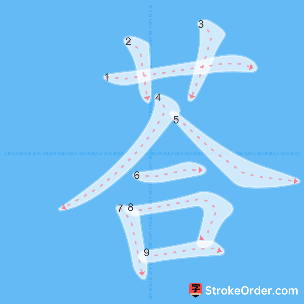 Standard stroke order for the Chinese character 荅