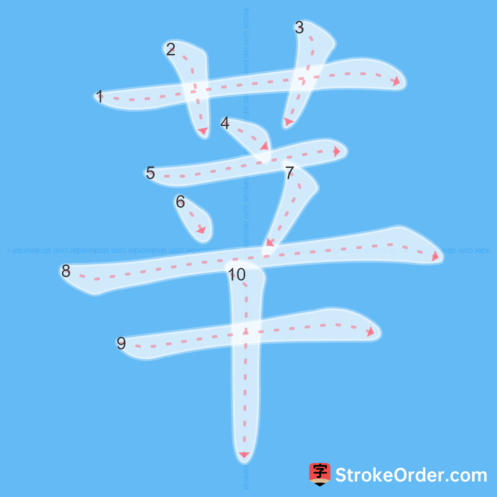 Standard stroke order for the Chinese character 莘