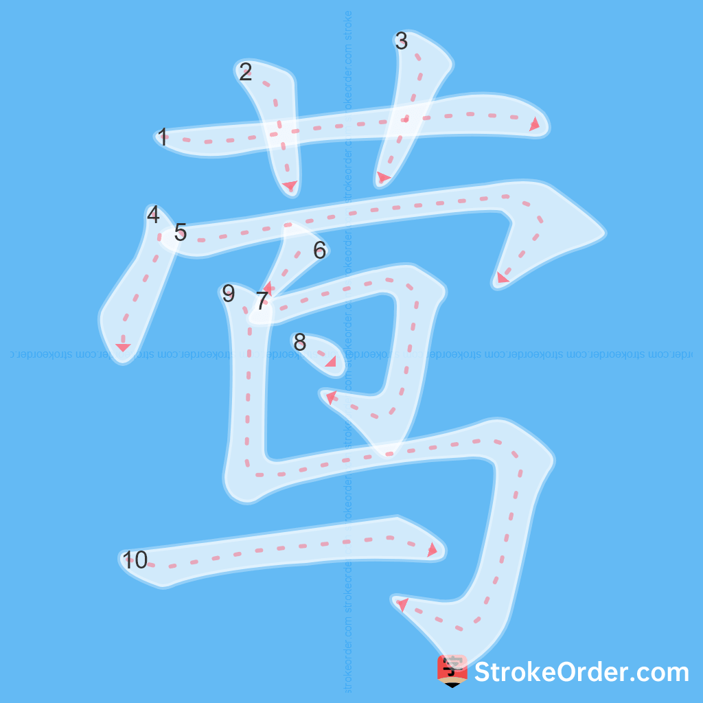 Standard stroke order for the Chinese character 莺