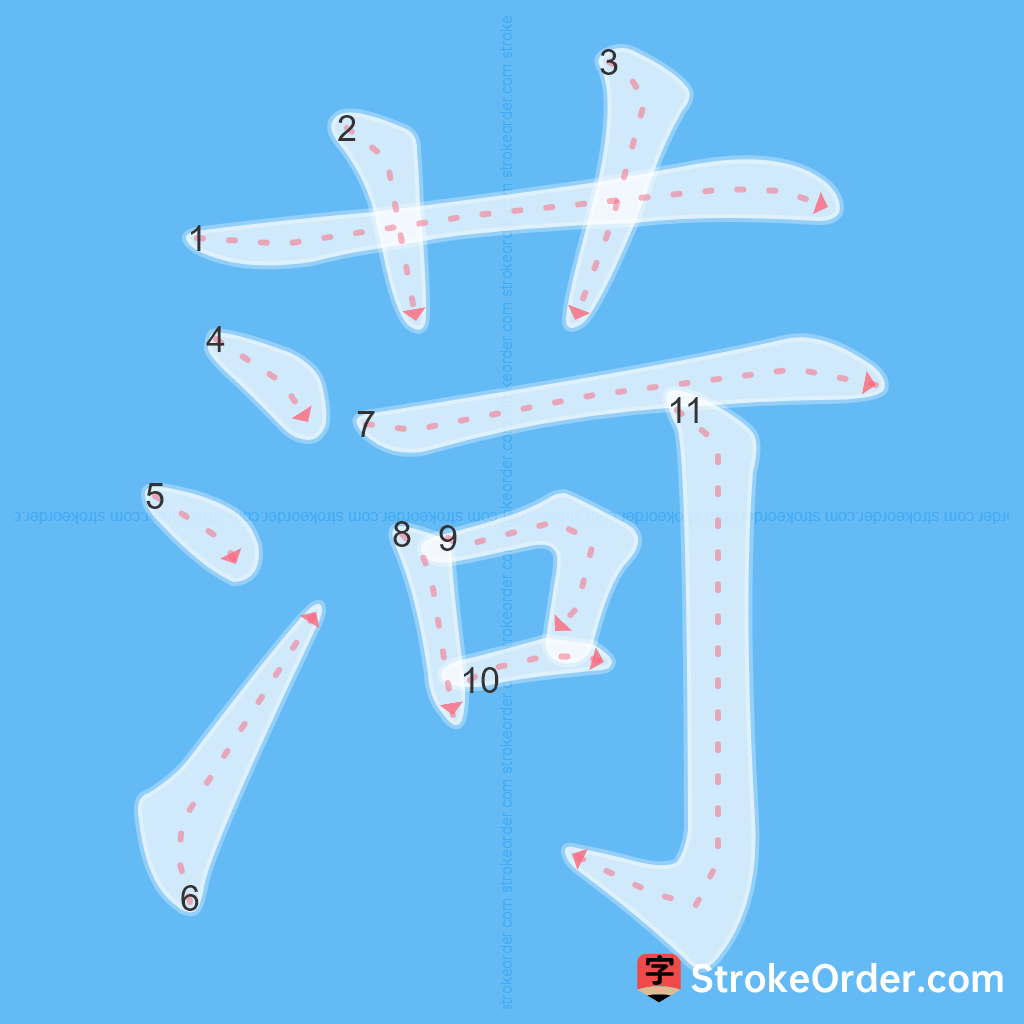 Standard stroke order for the Chinese character 菏
