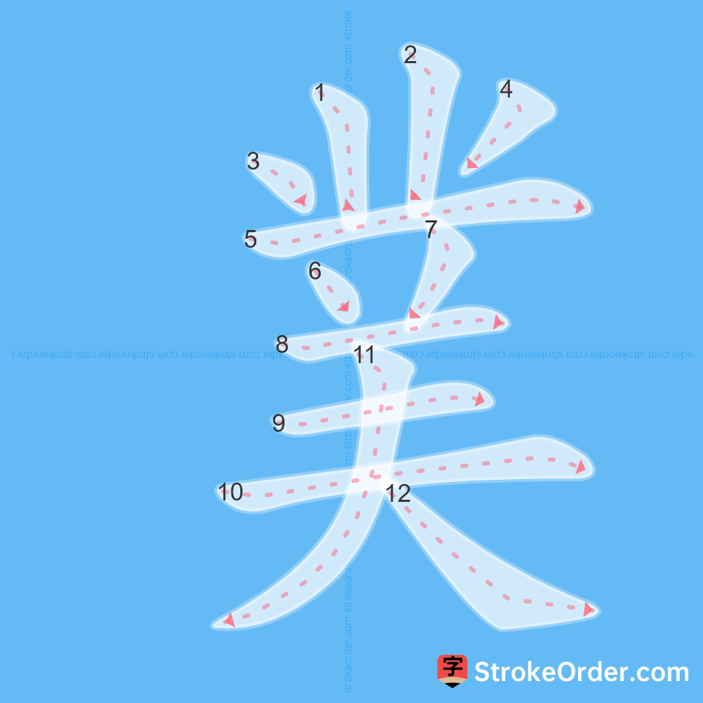 Standard stroke order for the Chinese character 菐
