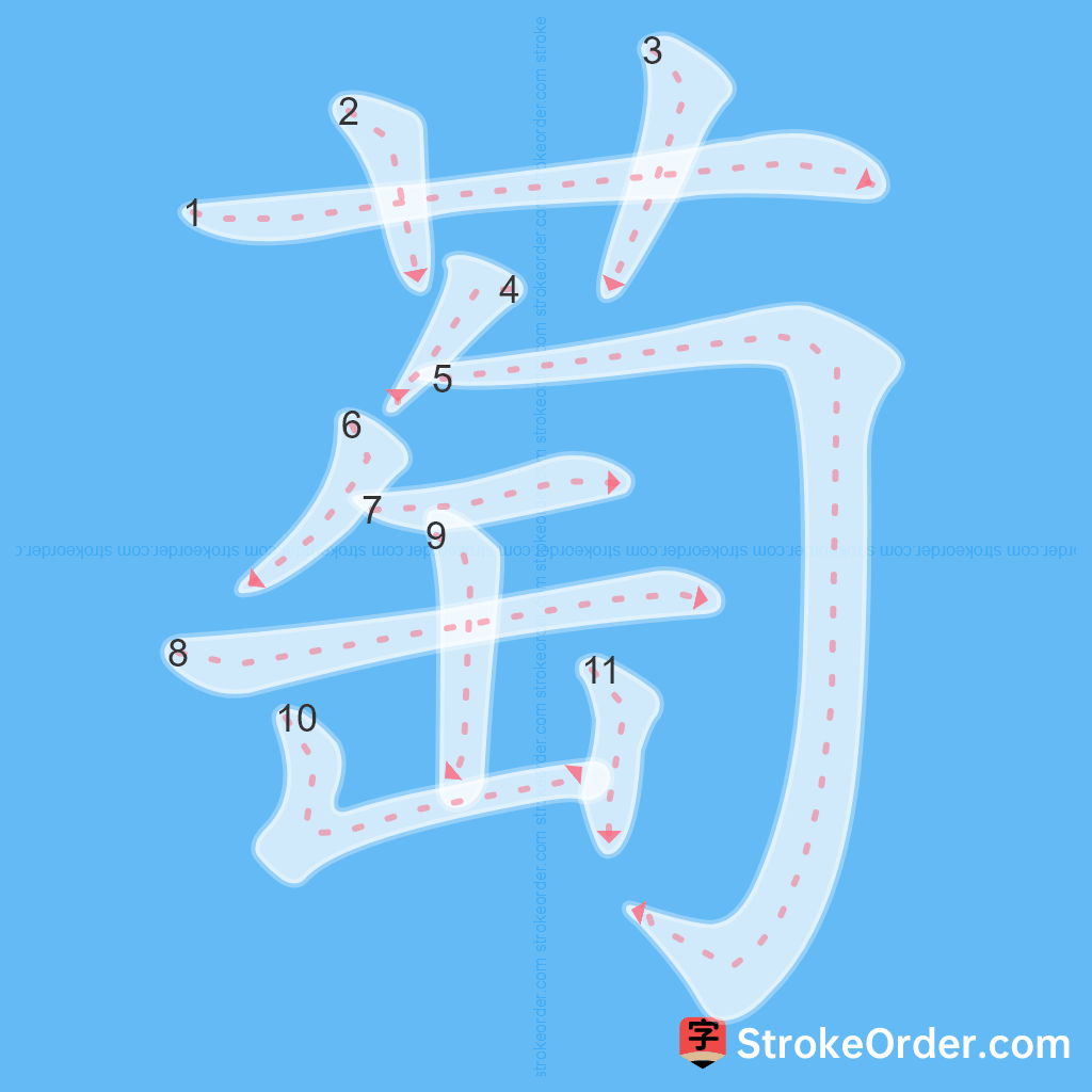 Standard stroke order for the Chinese character 萄