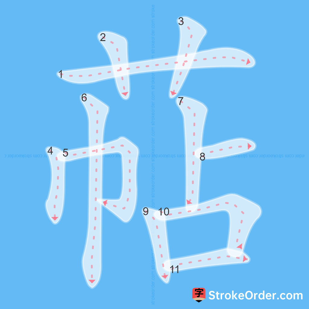 Standard stroke order for the Chinese character 萜