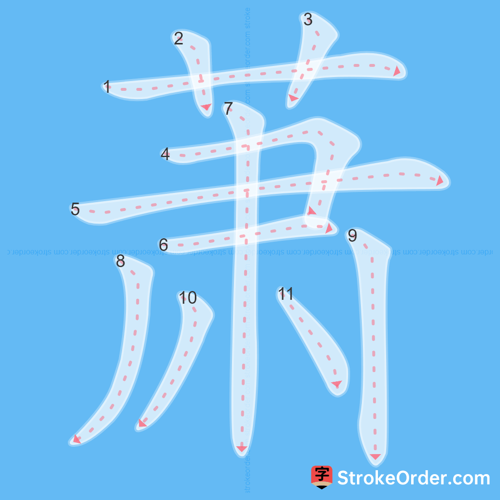 Standard stroke order for the Chinese character 萧