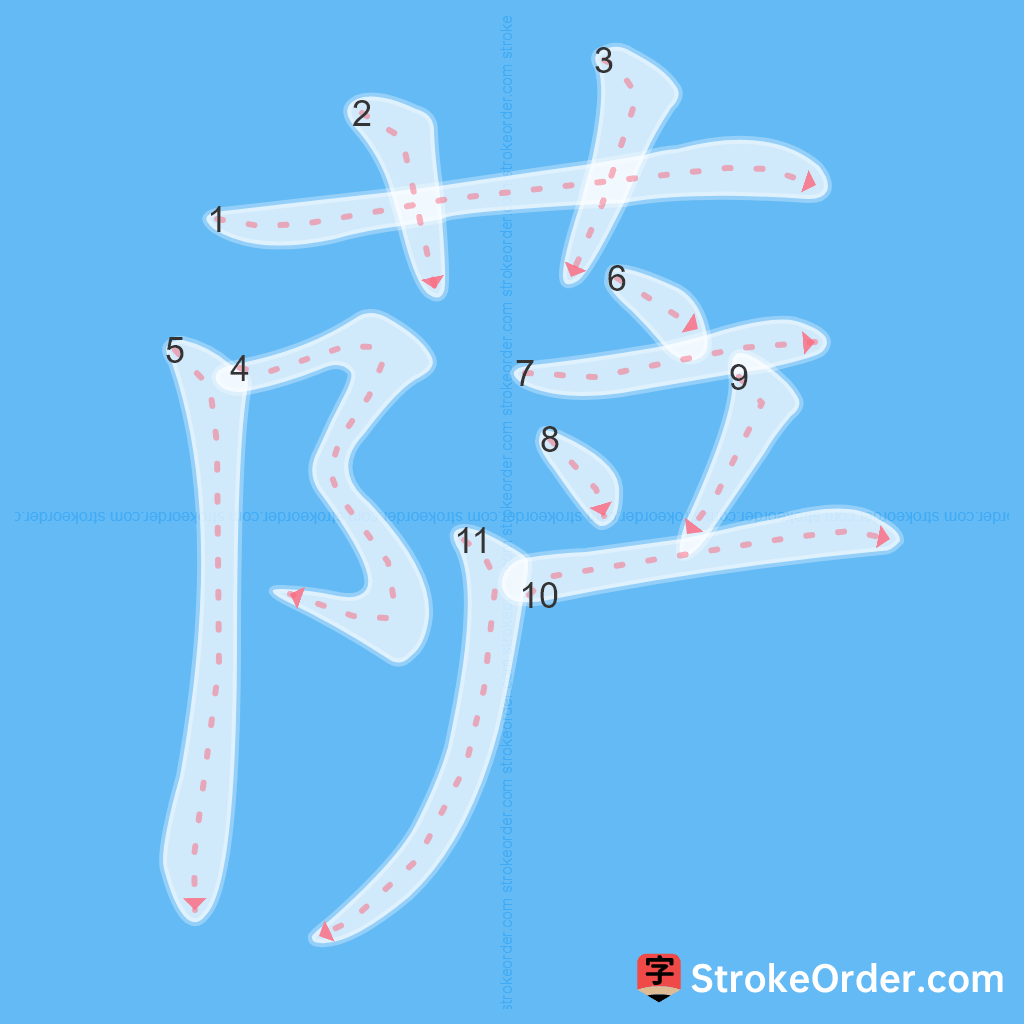 Standard stroke order for the Chinese character 萨