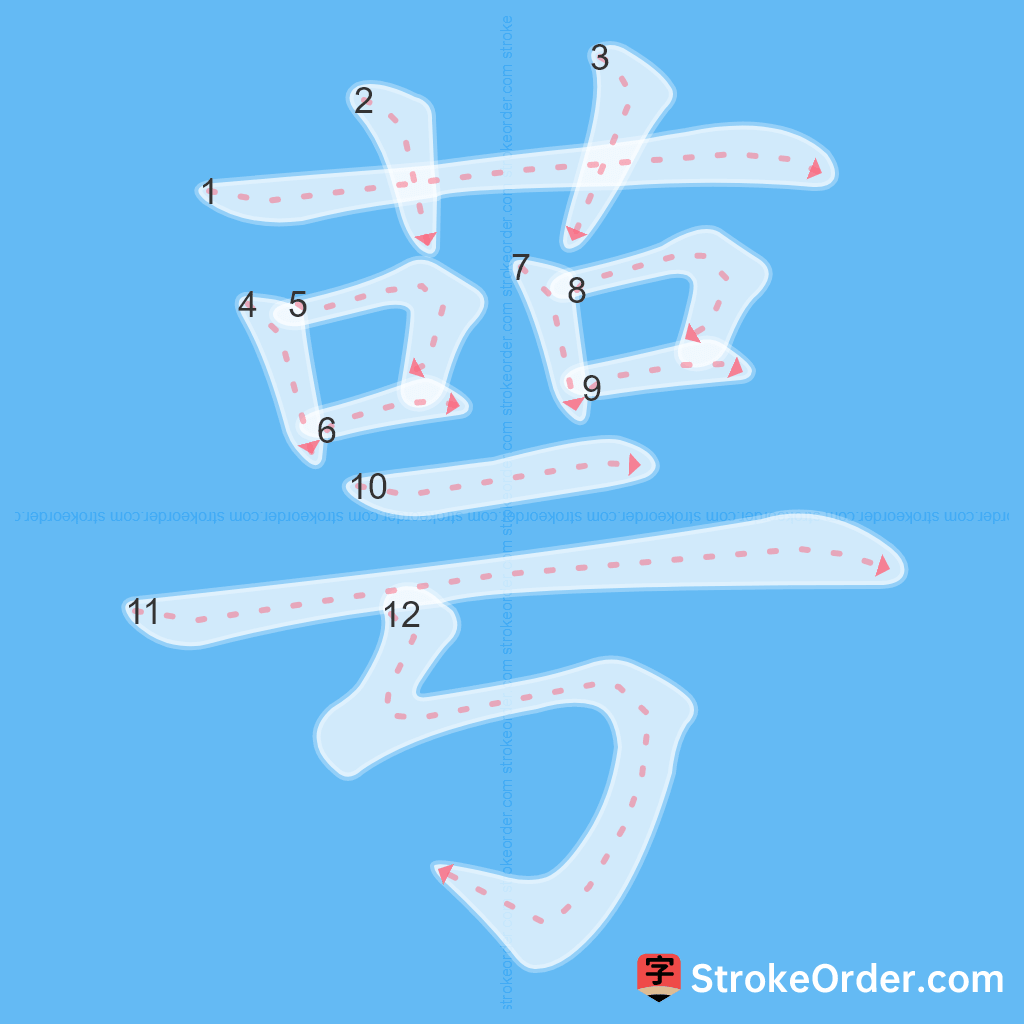 Standard stroke order for the Chinese character 萼