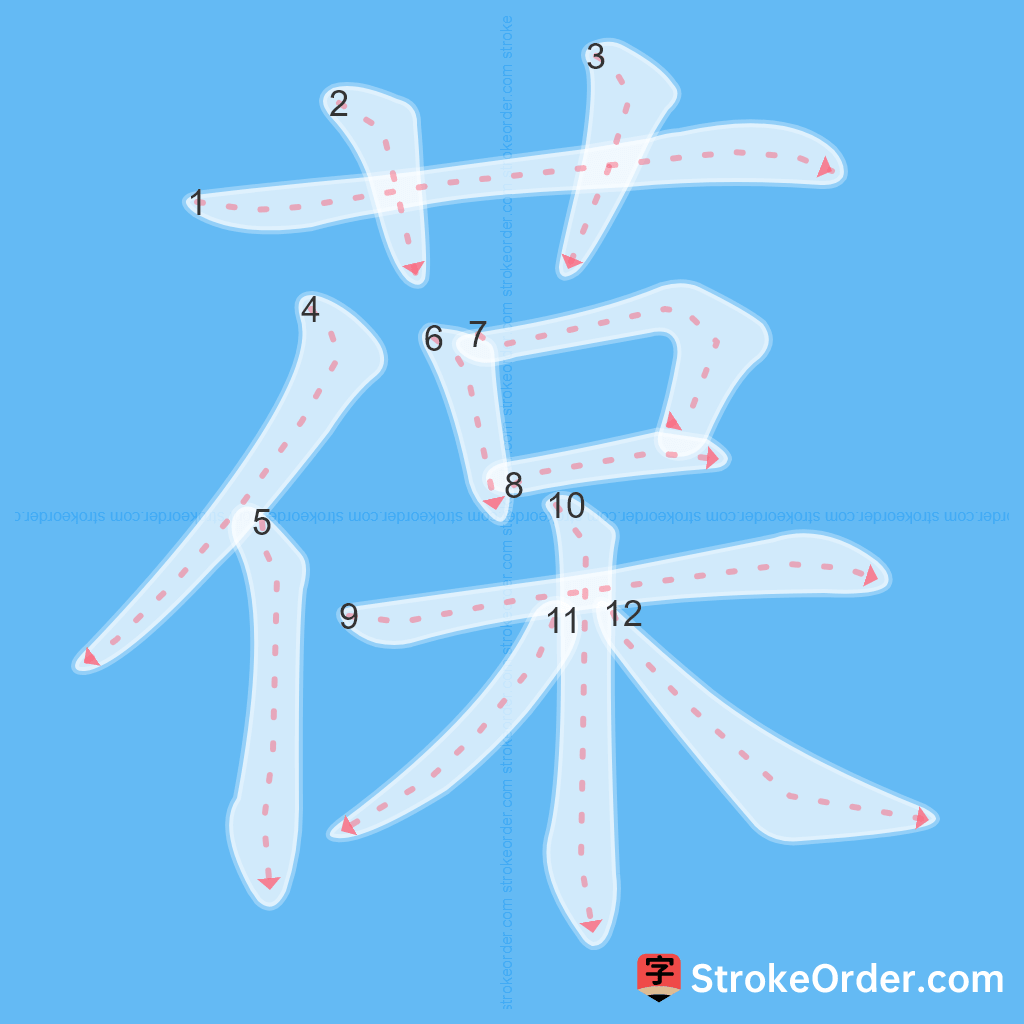 Standard stroke order for the Chinese character 葆