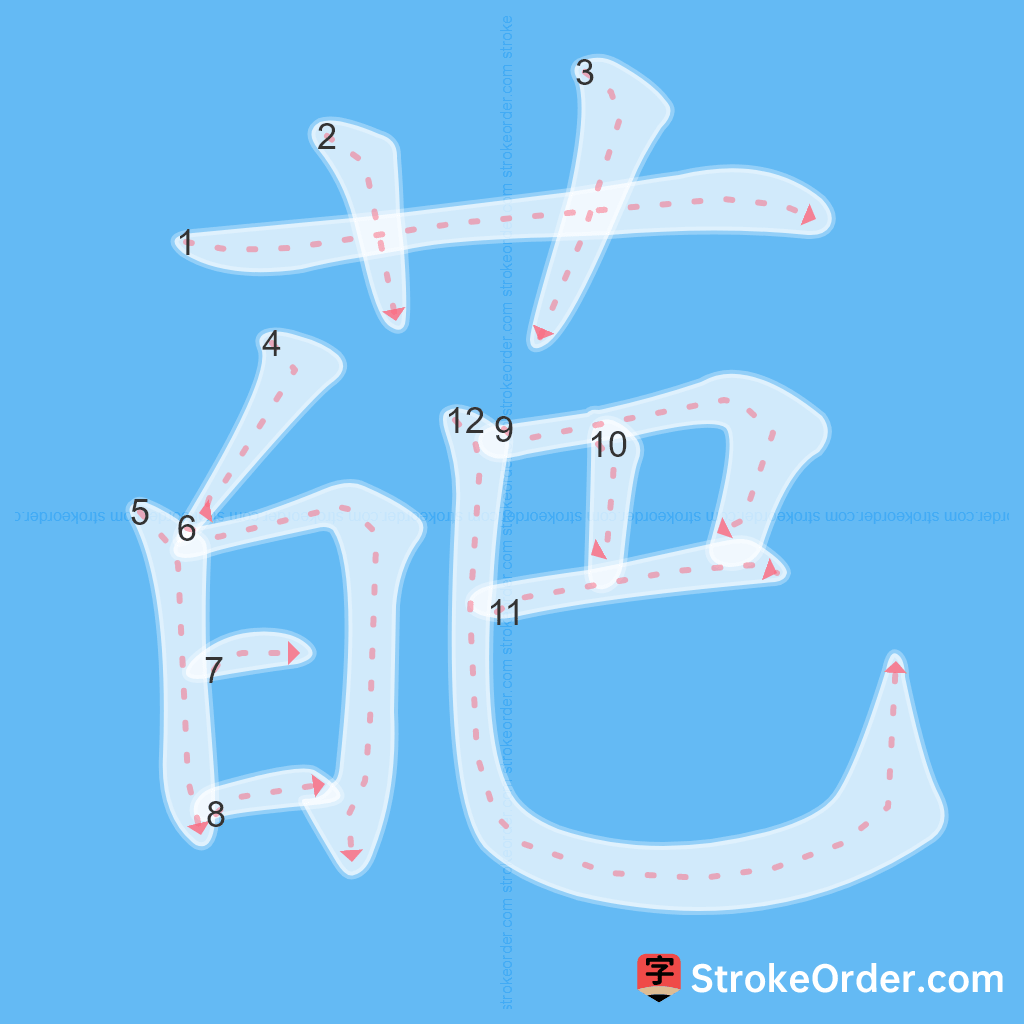 Standard stroke order for the Chinese character 葩