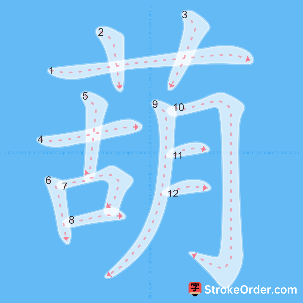 Standard stroke order for the Chinese character 葫