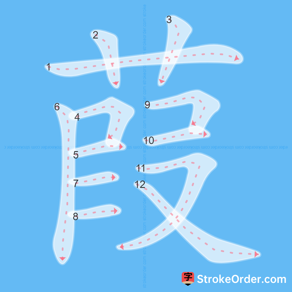 Standard stroke order for the Chinese character 葭