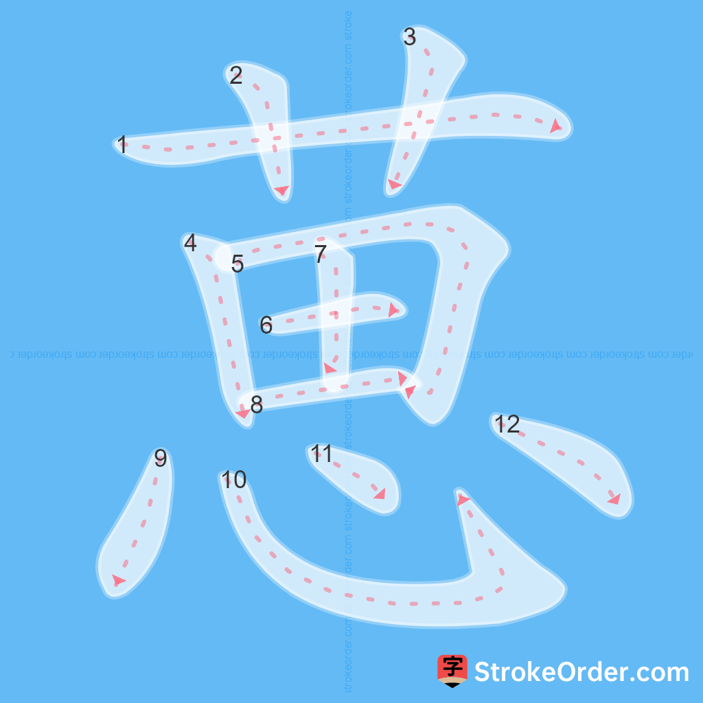 Standard stroke order for the Chinese character 葸