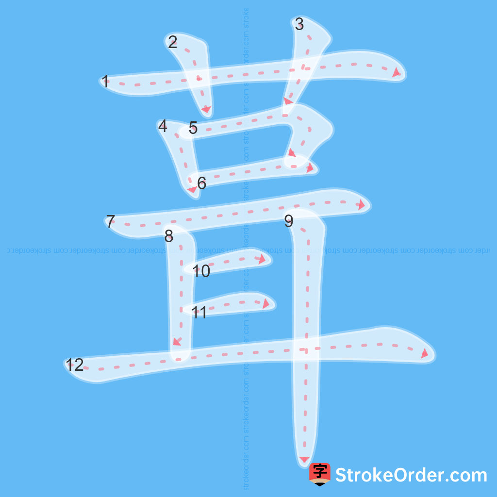 Standard stroke order for the Chinese character 葺