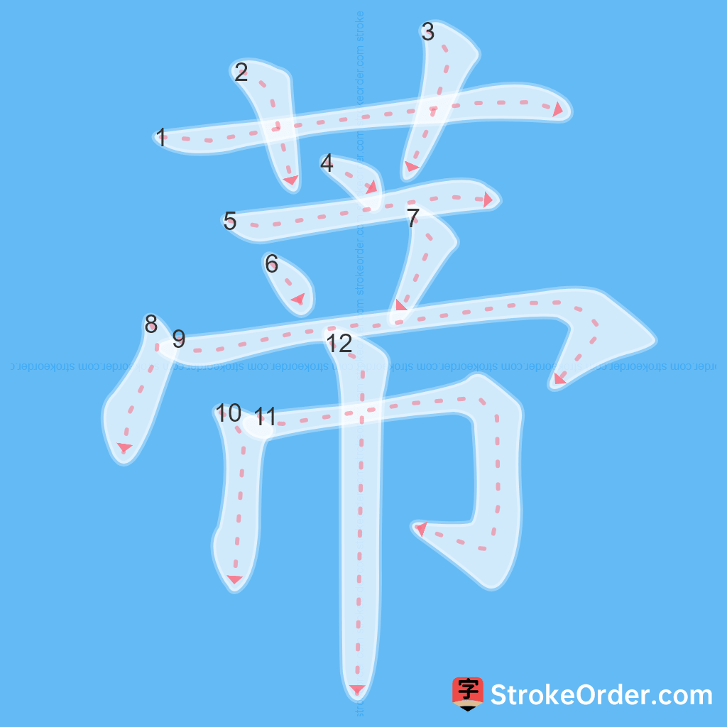 Standard stroke order for the Chinese character 蒂