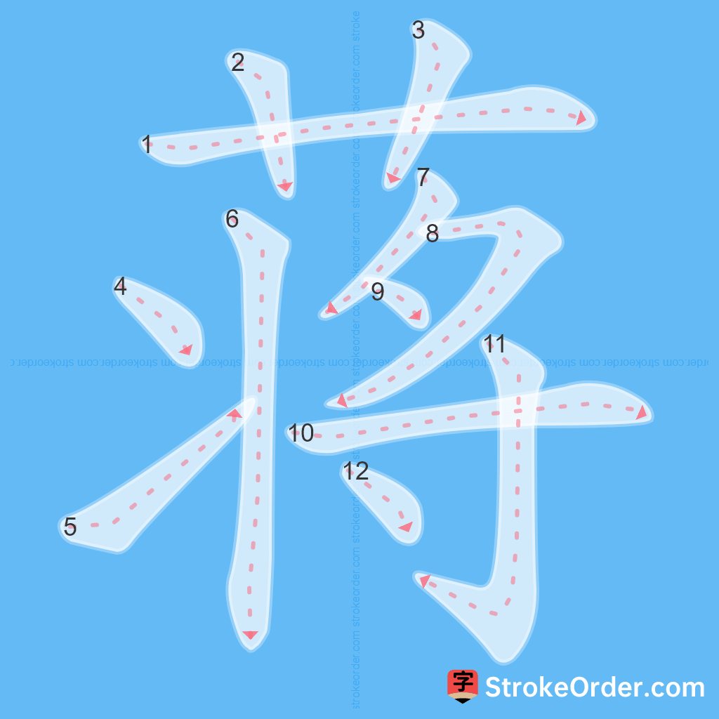 Standard stroke order for the Chinese character 蒋