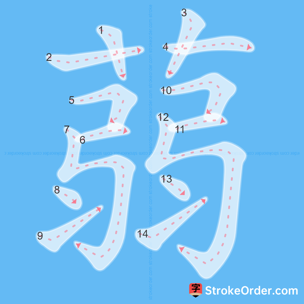 Standard stroke order for the Chinese character 蒻