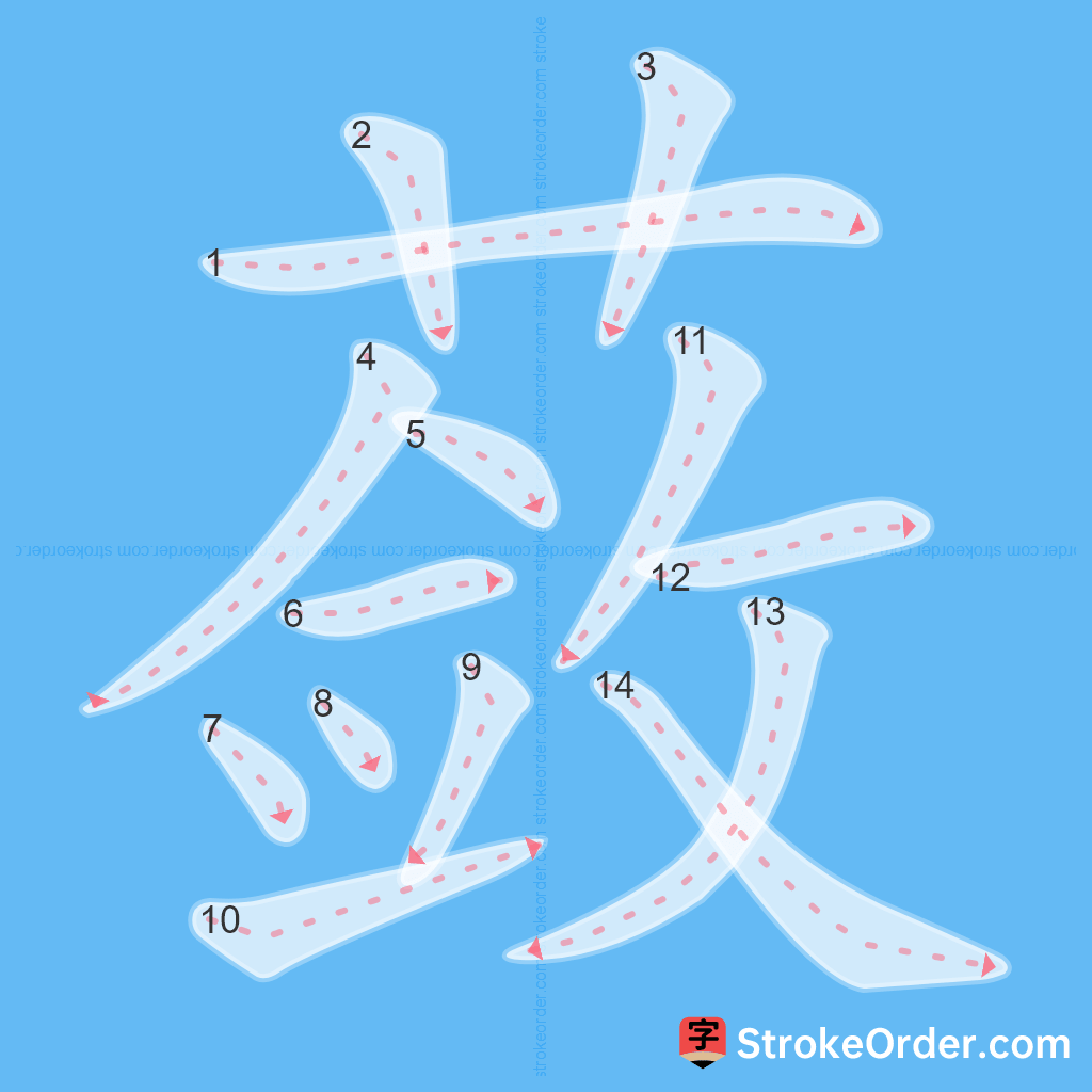 Standard stroke order for the Chinese character 蔹