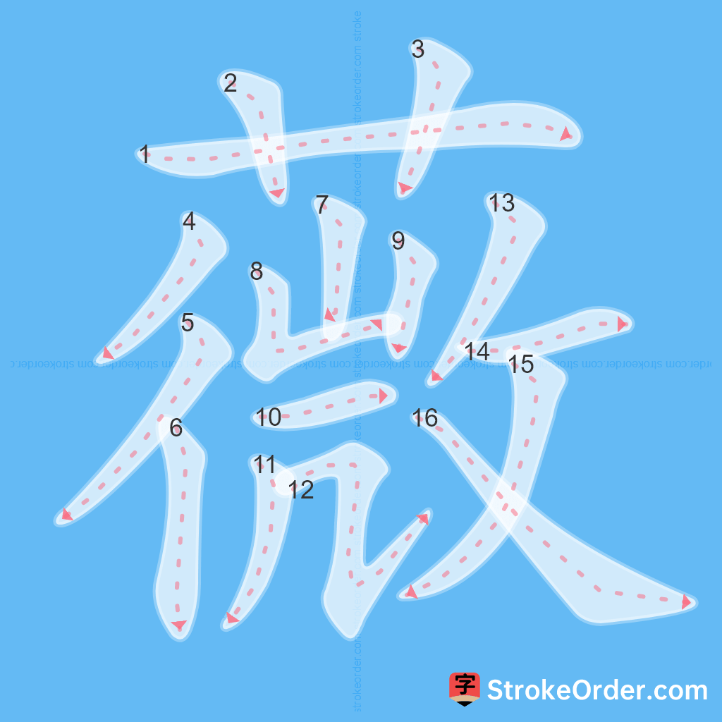 Standard stroke order for the Chinese character 薇