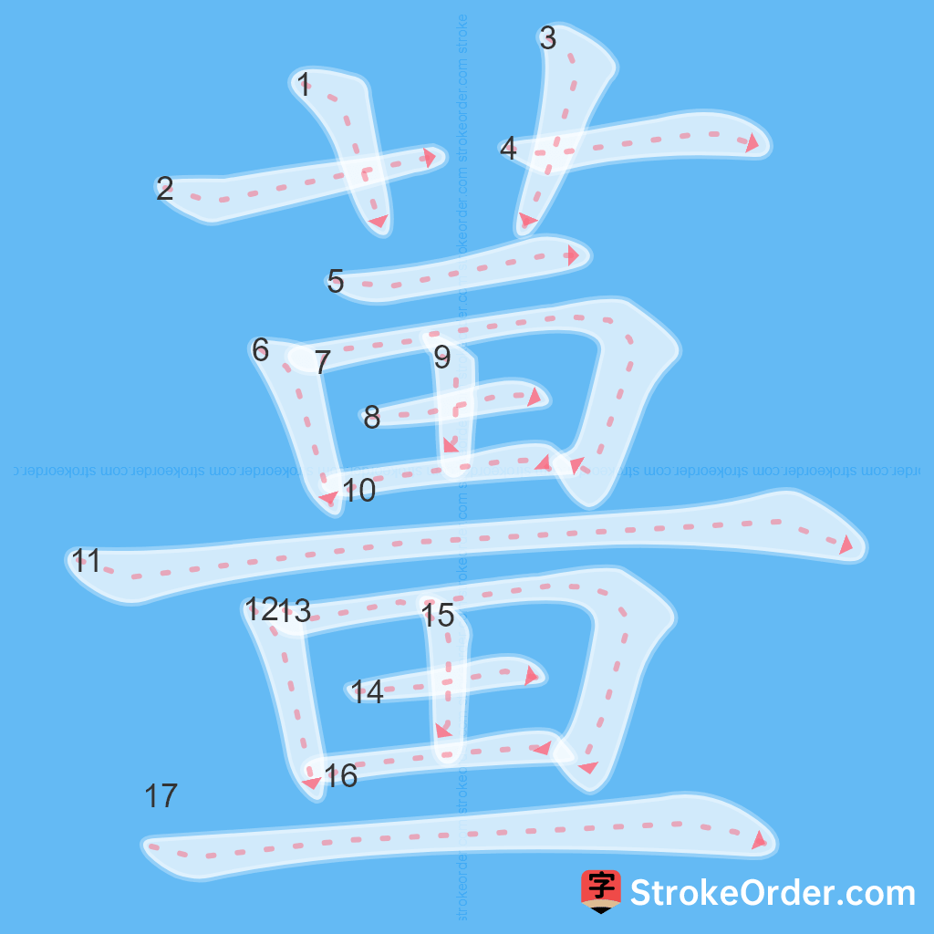 Standard stroke order for the Chinese character 薑