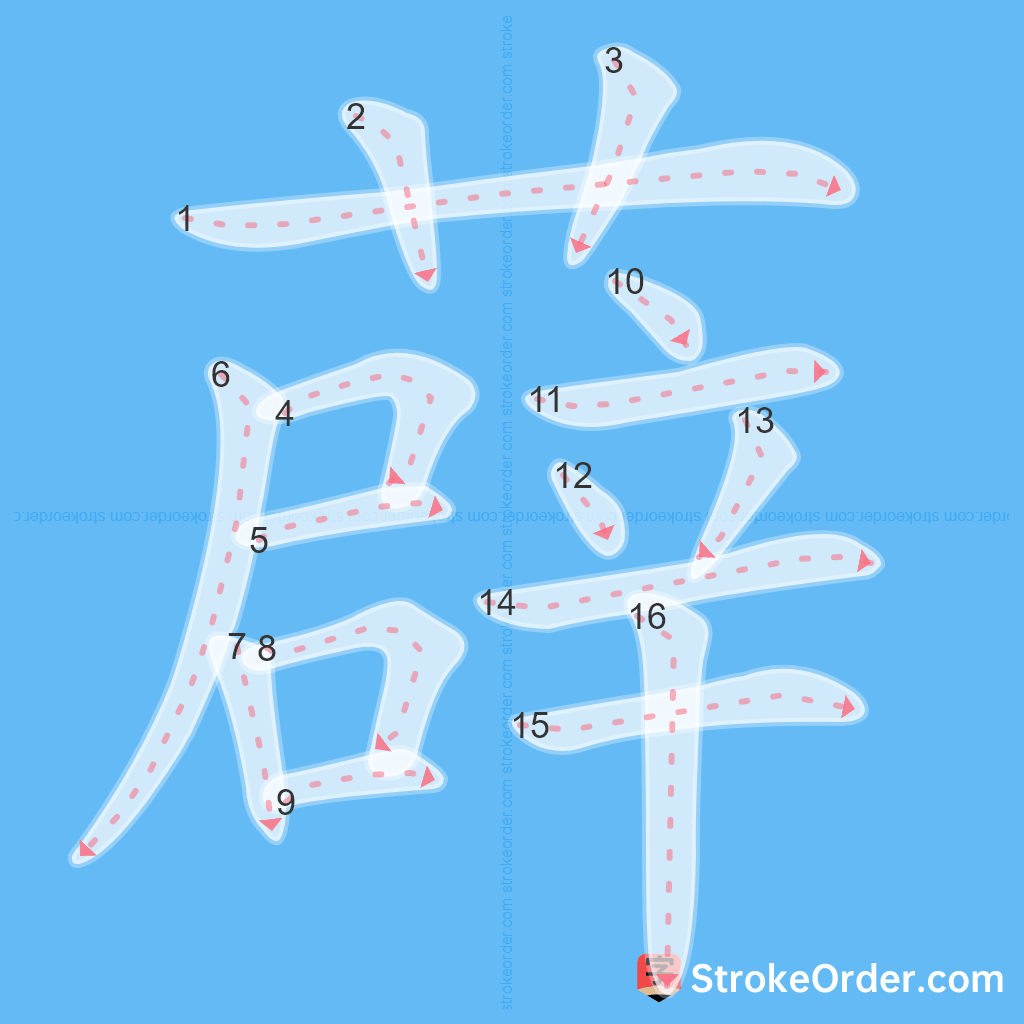 Standard stroke order for the Chinese character 薜