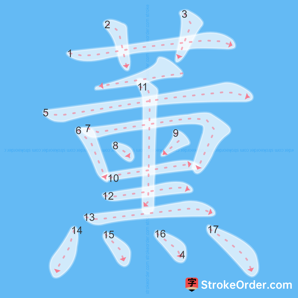 Standard stroke order for the Chinese character 薰