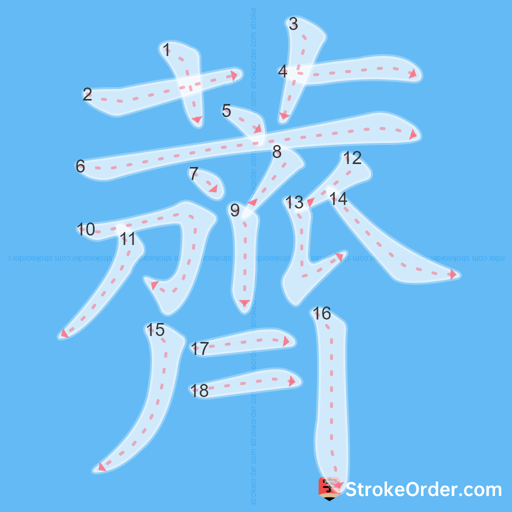 Standard stroke order for the Chinese character 薺