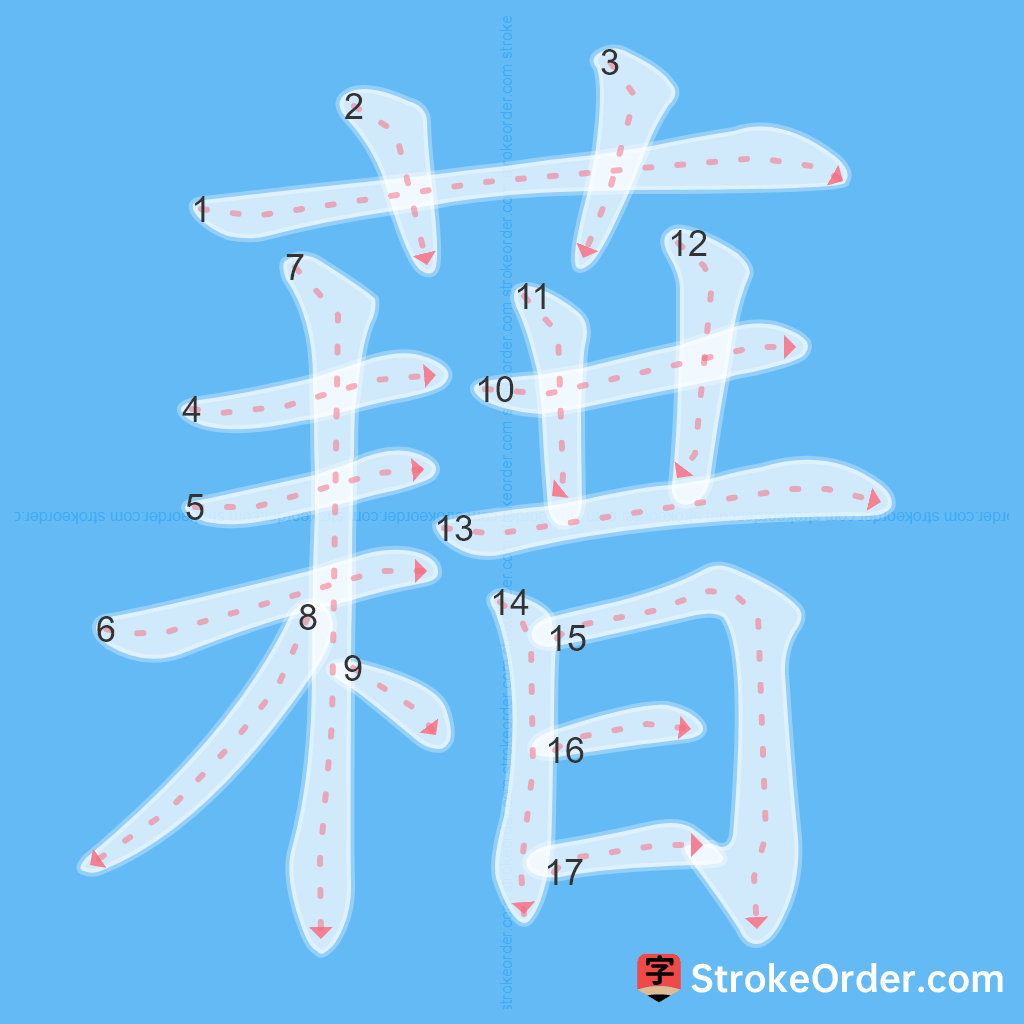 Standard stroke order for the Chinese character 藉