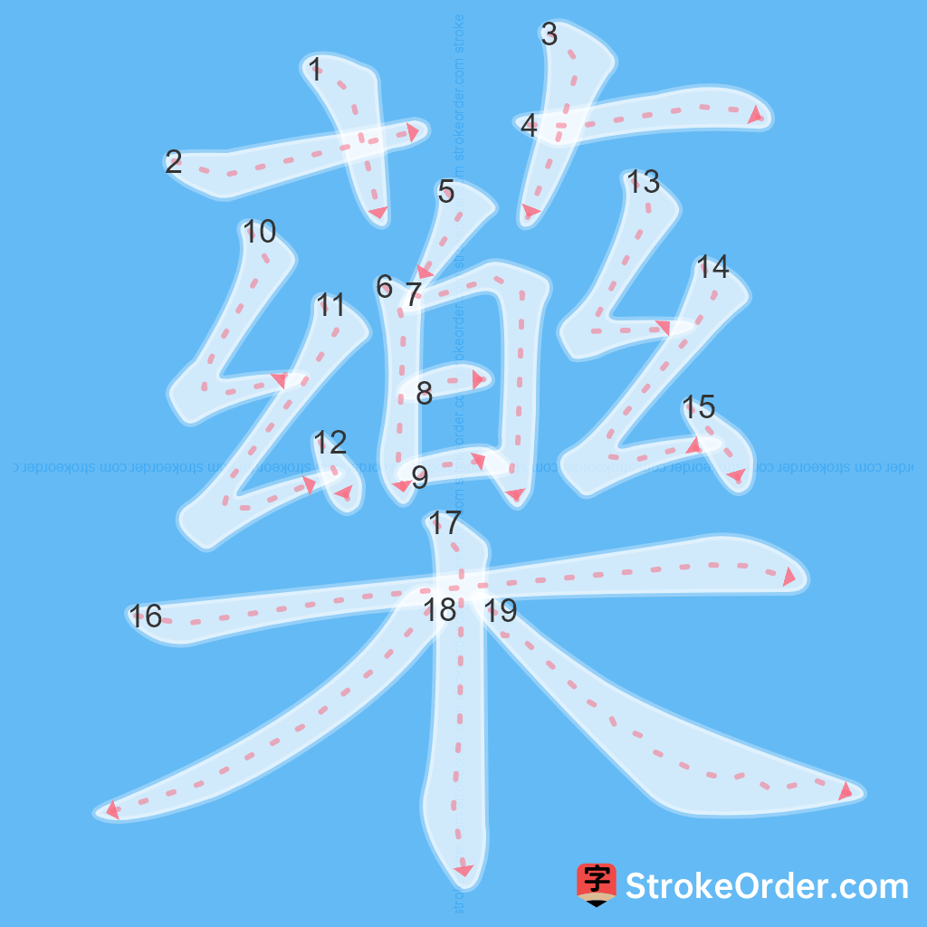 Standard stroke order for the Chinese character 藥