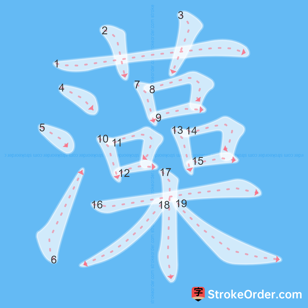 Standard stroke order for the Chinese character 藻