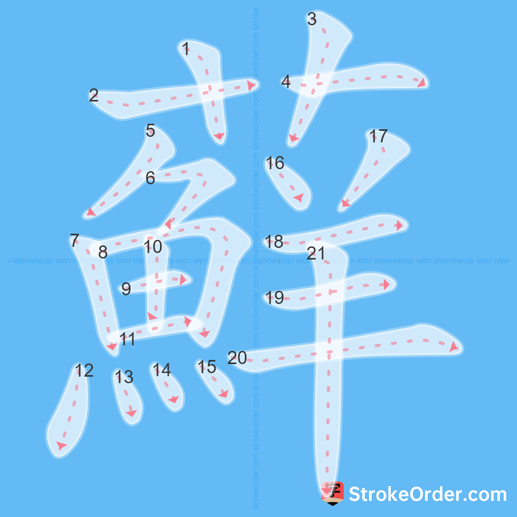 Standard stroke order for the Chinese character 蘚