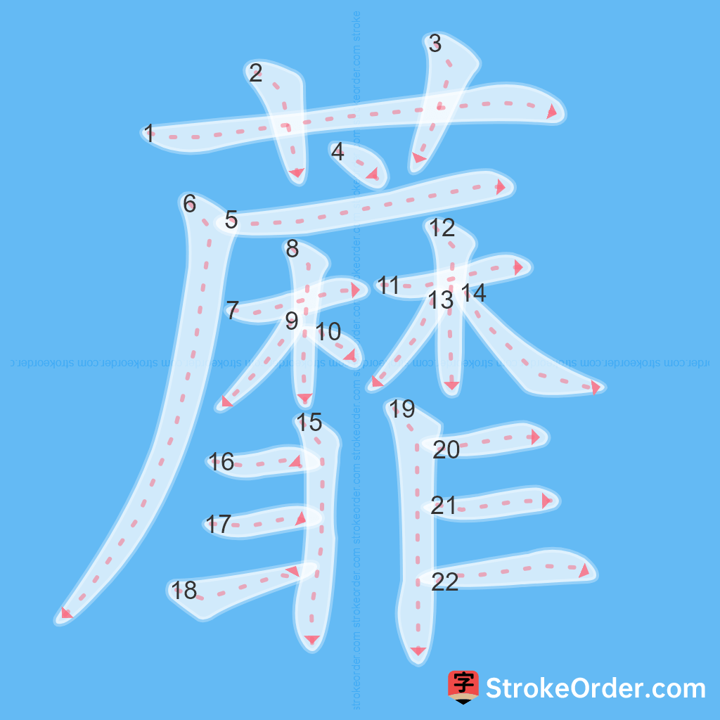 Standard stroke order for the Chinese character 蘼