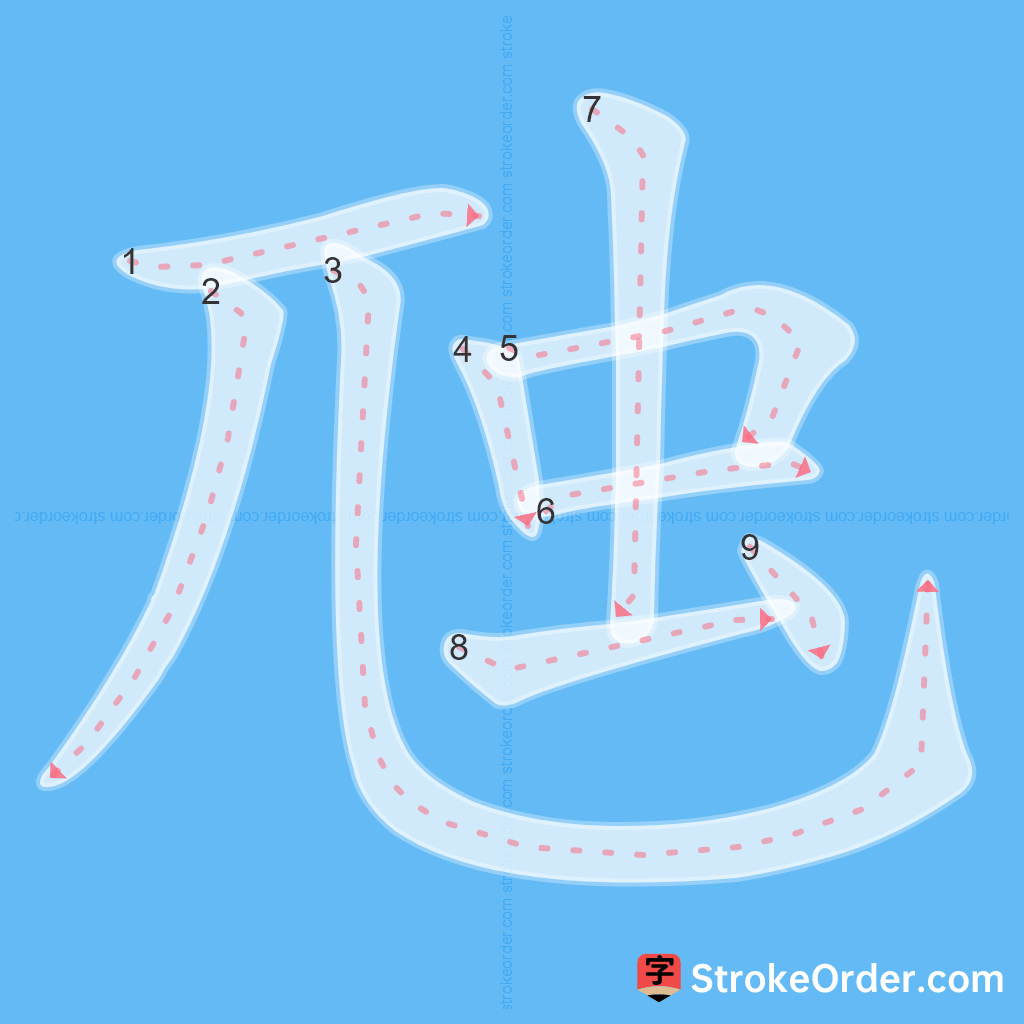 Standard stroke order for the Chinese character 虺