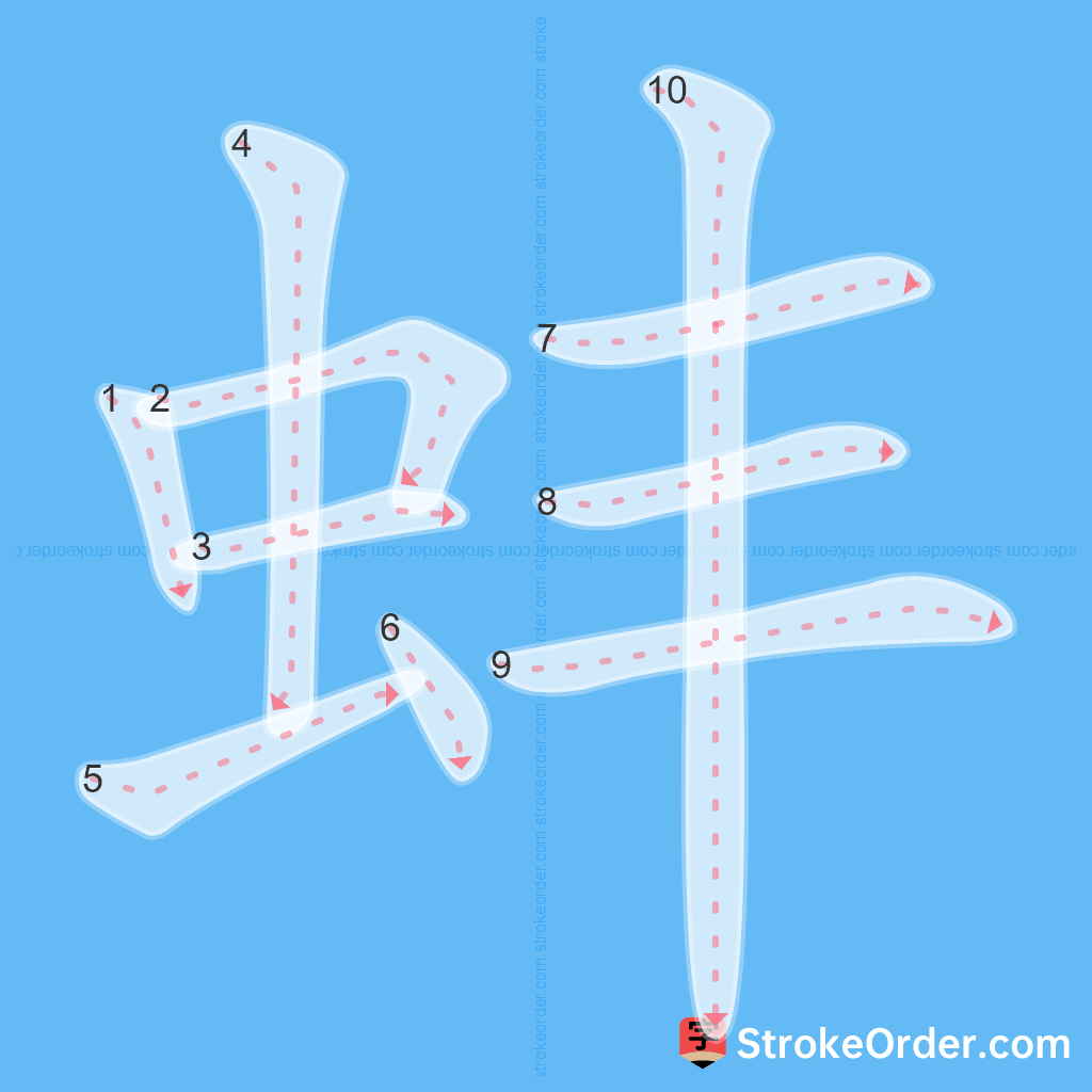 Standard stroke order for the Chinese character 蚌