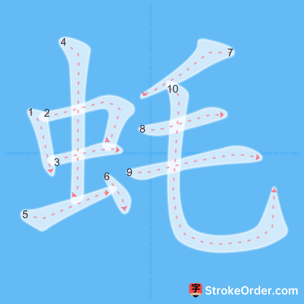 Standard stroke order for the Chinese character 蚝