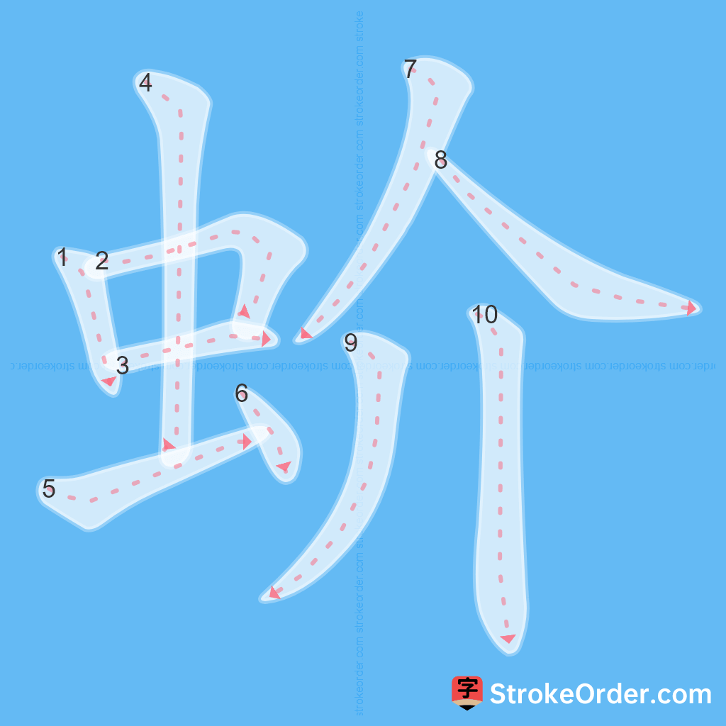 Standard stroke order for the Chinese character 蚧
