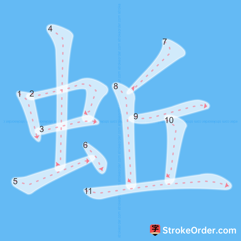 Standard stroke order for the Chinese character 蚯