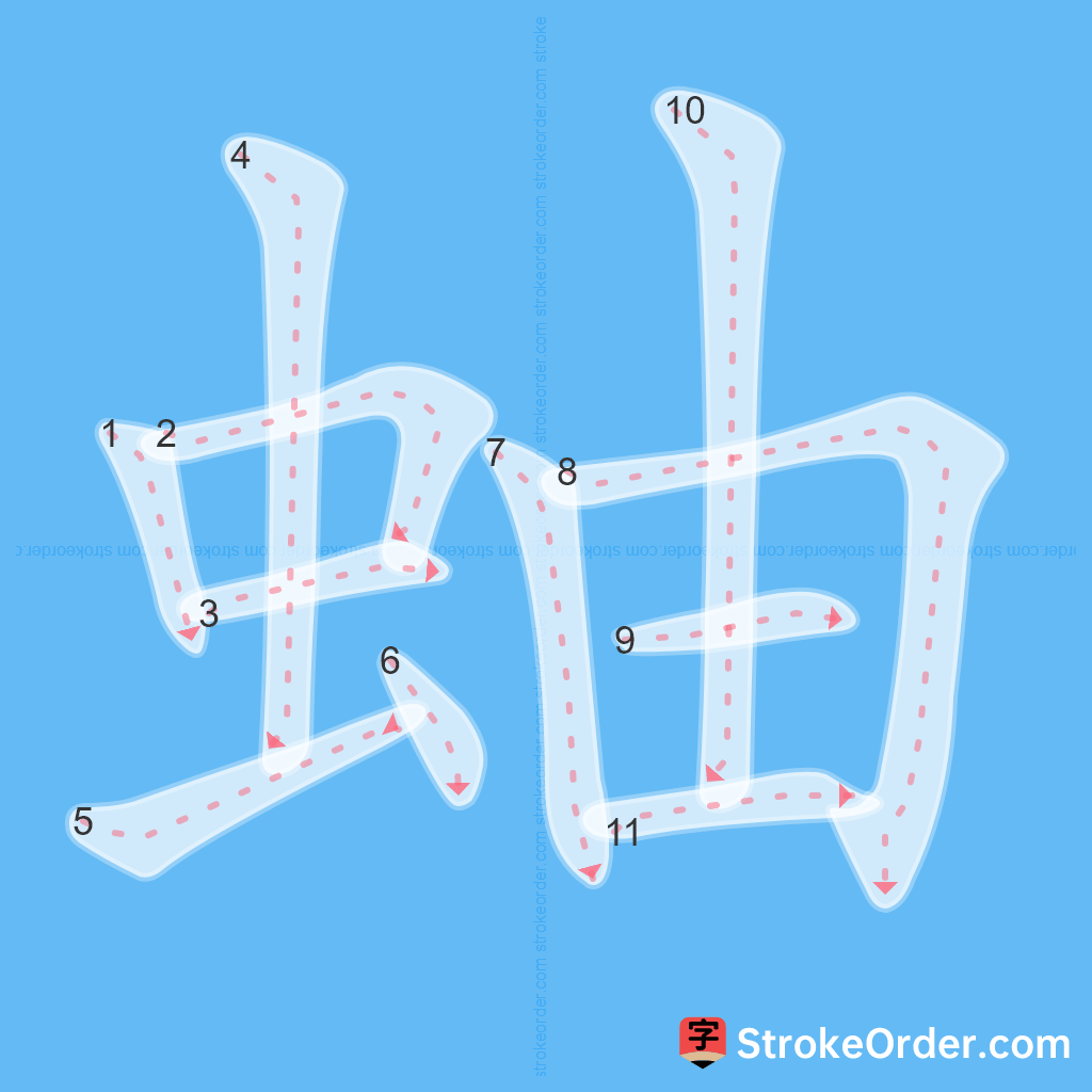 Standard stroke order for the Chinese character 蚰